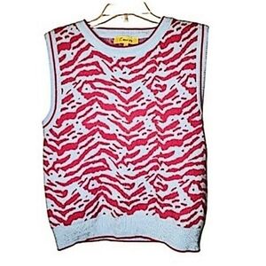 Circus NY by Sam Edelman Pink and Blue Zebra Print Sweater Vest Size L